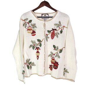 Vintage Women's Christmas Cardigan Sweater - Tiara International - Size L